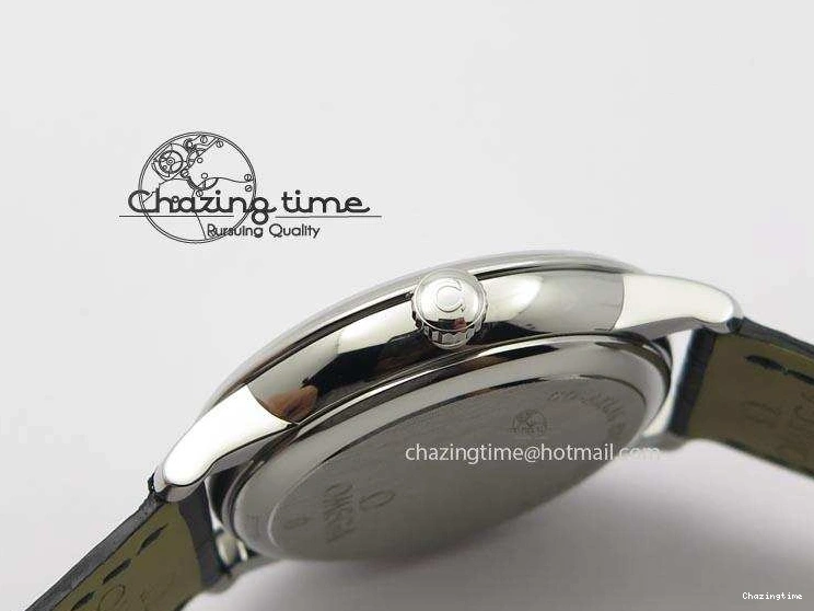 0103 De Ville MK 1:1 Best Edition SS Black Dial On Black Leather Asian Seagull T1701 (Sec@6) Unisex 8243